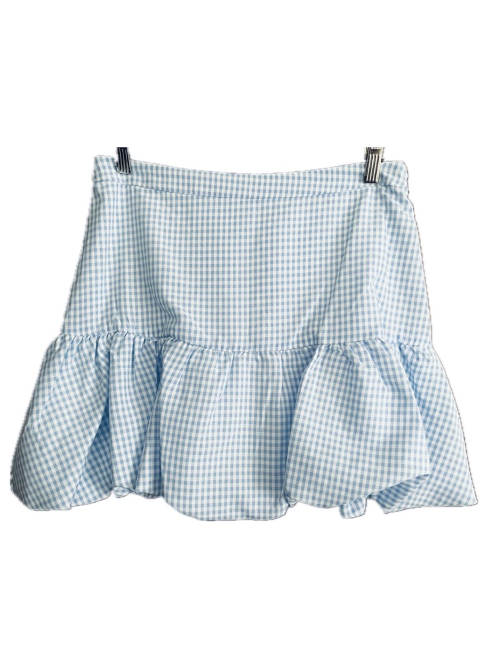ASTR The Label Sky Blue Gingham  Bubble Hem Mini Skirt Size M